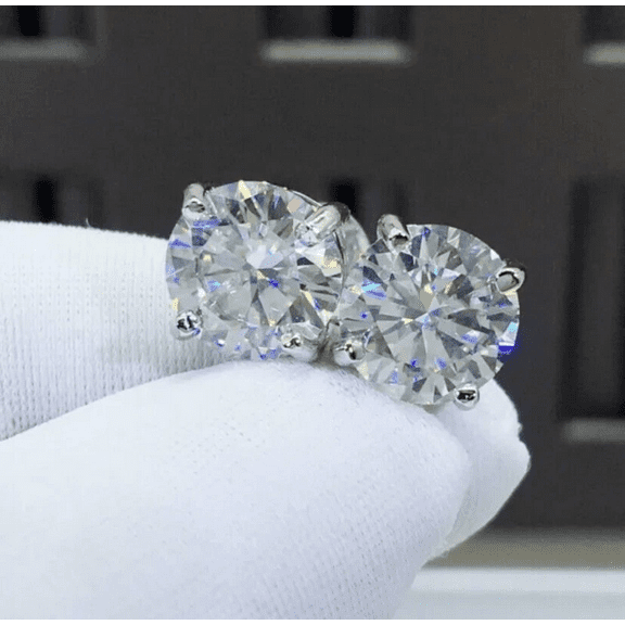 Radiant Jewelry 3 CT TW Moissanite Solitaire Stud Earrings GRA Certified D VVS1 8mm Screw Back in Sterling Silver