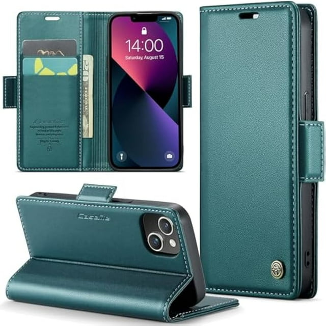 Funda para iPhone 13 Mini, tipo billetera con tarjetero, función atril, bloqueo RFID, cierre magnético, protección a prueba de golpes, de piel sintética, con tapa tipo billetera