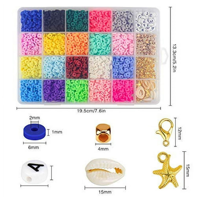 4800pcs+ Clay Beads for Bracelets Making,18 Colors 6mm Flat Round Clay  Beads with Pendant Charms Kit and Elastic Strings Making Kit…