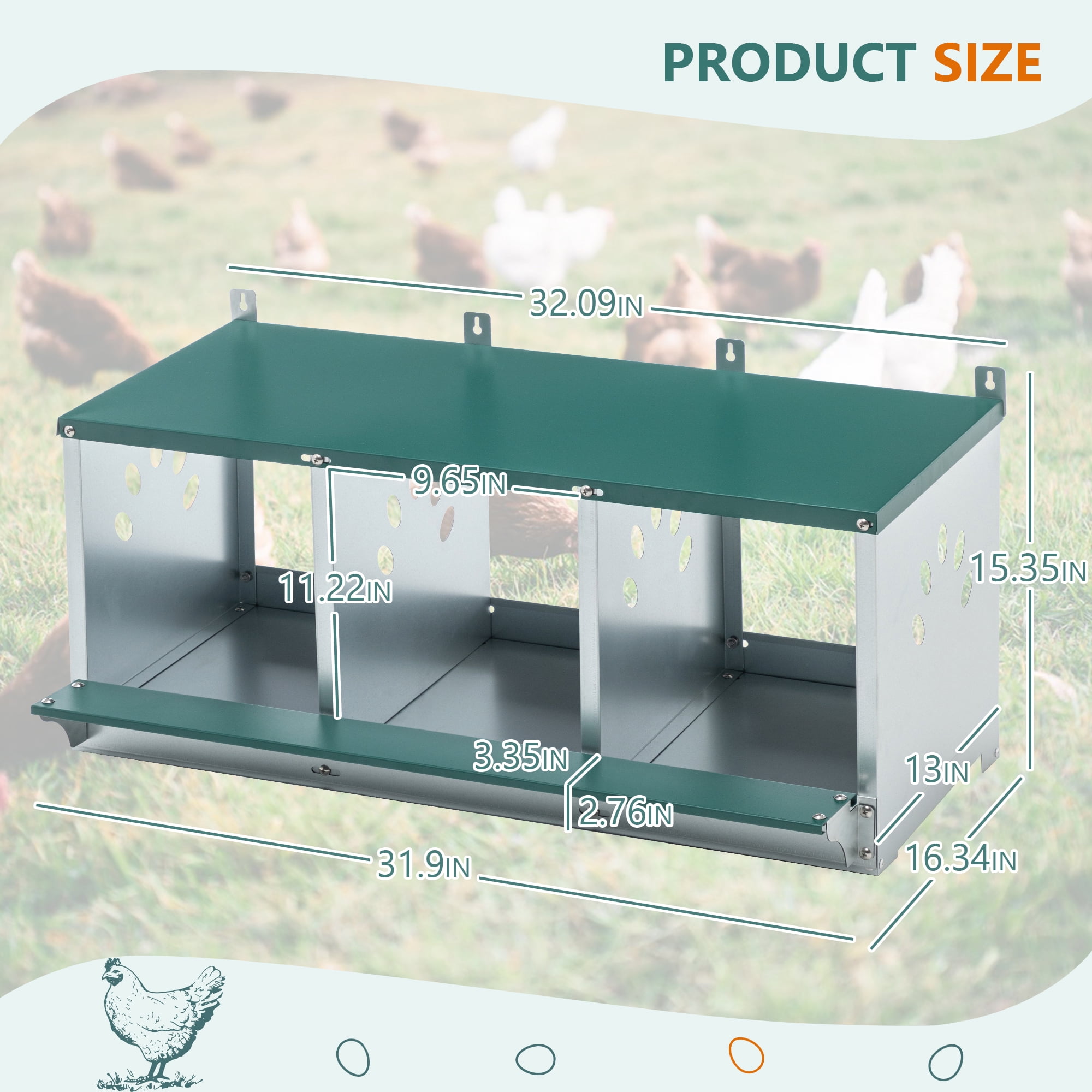 Metal Nesting Boxes for Chicken, 3 Compartment Nesting Box, Galvanized steel Nesting Boxes for Hens