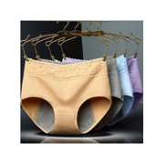 HESHENG 3pcs Women Lace Panties Breathable Cotton Mid-waist Briefs, Menstrual Period Panties Full Coverage Briefs