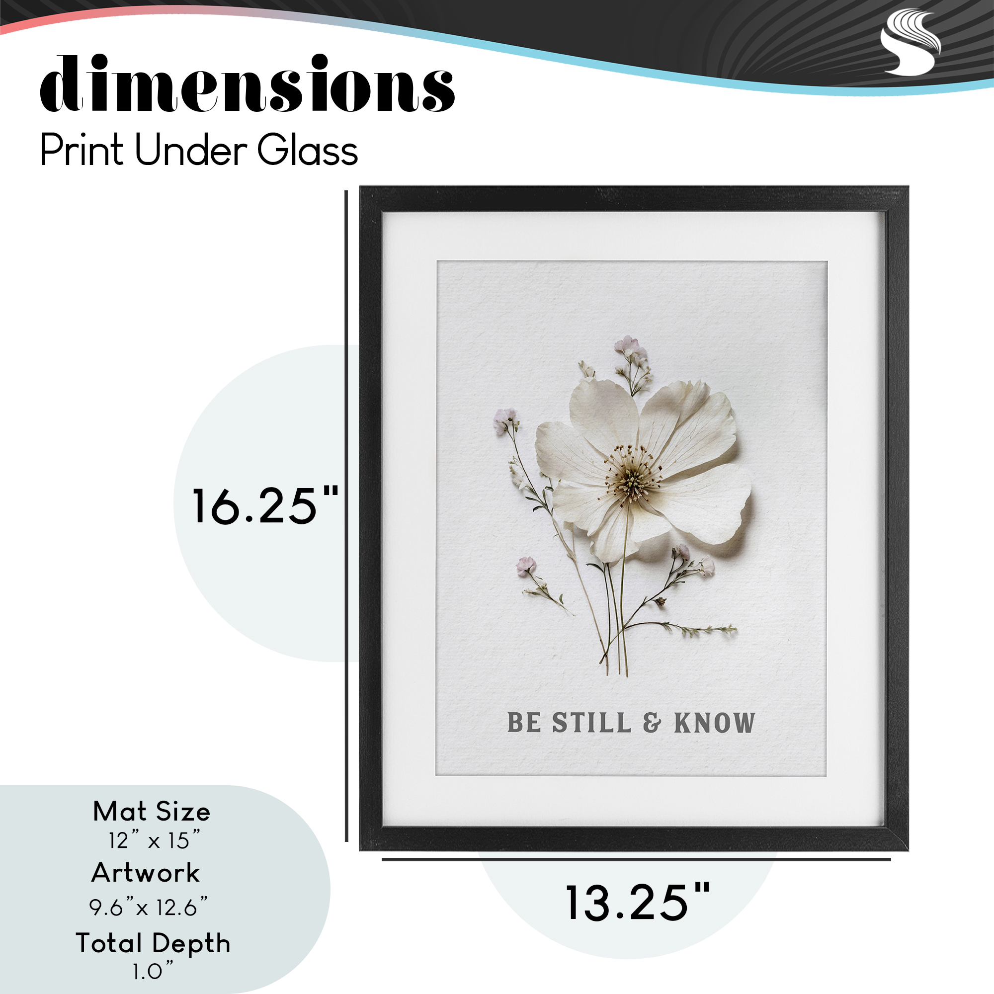 Be Still & Know Pressed Flowers Black Framed Print Under Glass, design by Lettered and Lined