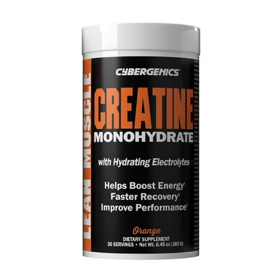 Cybergenics Creatine Monohydrate Powder, Pure Creatine, 5 grams Creatine per Serving, Supports Muscle Recovery, Improve Performance and Strength, Gluten Free, 6.45 oz, 30 Servings, Orange Flavor