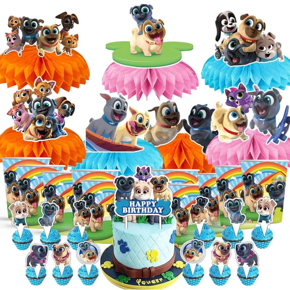 Puppy Dog Party Supplies Decor Cups Fans Decorations Honeycomb Centerpieces Cake Toppers