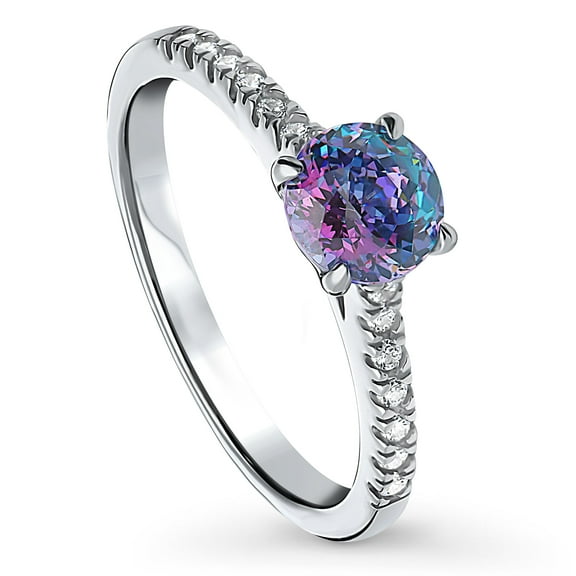 BERRICLE Sterling Silver Solitaire Rings Purple Aqua Round Cut Cubic Zirconia CZ Kaleidoscope Promise Ring for Women, Rhodium Plated 0.8 Carat Size 4