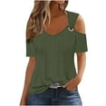 thumbnail image 3 of Jsaierl Cold Shoulder Tops for Women 2025 Summer Hollow Out Eyelet Short Sleeve T Shirts Going Out Blouses Ladies Tunic, 3 of 7