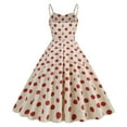 thumbnail image 5 of IBTOM CASTLE Women's Vintage 1950s Cocktail Party Swing Dress Summer Sleeveless Halter Retro Wedding Formal A-line Midi Dresses S Apricot + Red Dots, 5 of 8