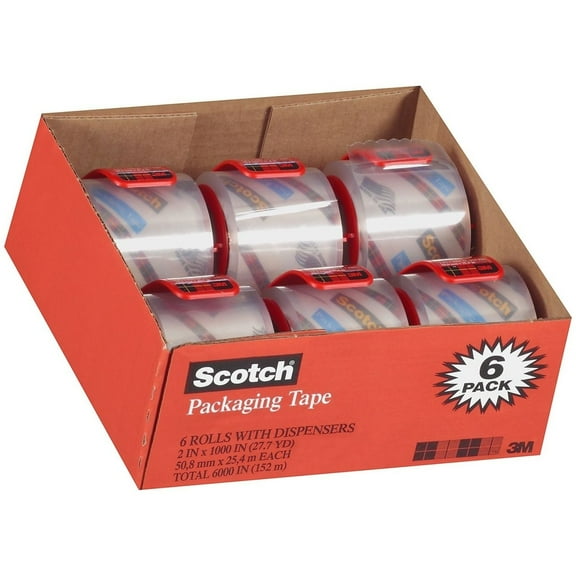 Scotch - 3850 Shipping Packaging Tape 2" x 27.7YD - 6 Rolls w/Dispensers
