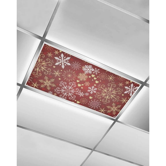 Christmas Red Fluorescent Light Covers for Ceiling Lights 4x2 feet,1 Pack Magnetic Light Filters for Classroom,Xmas Winter Snowflakes New Year Holiday Fluorescent Light Shade Panel for Office School