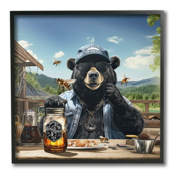 Stupell Industries Bear at Rustic Campsite Animals & Insects Painting Black Framed Art Print Wall Art, 12 x 12