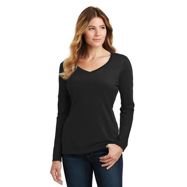 Port 1135814 Ladies Long Sleeve Fan Favorite V-Neck Tee, Jet Black - Large