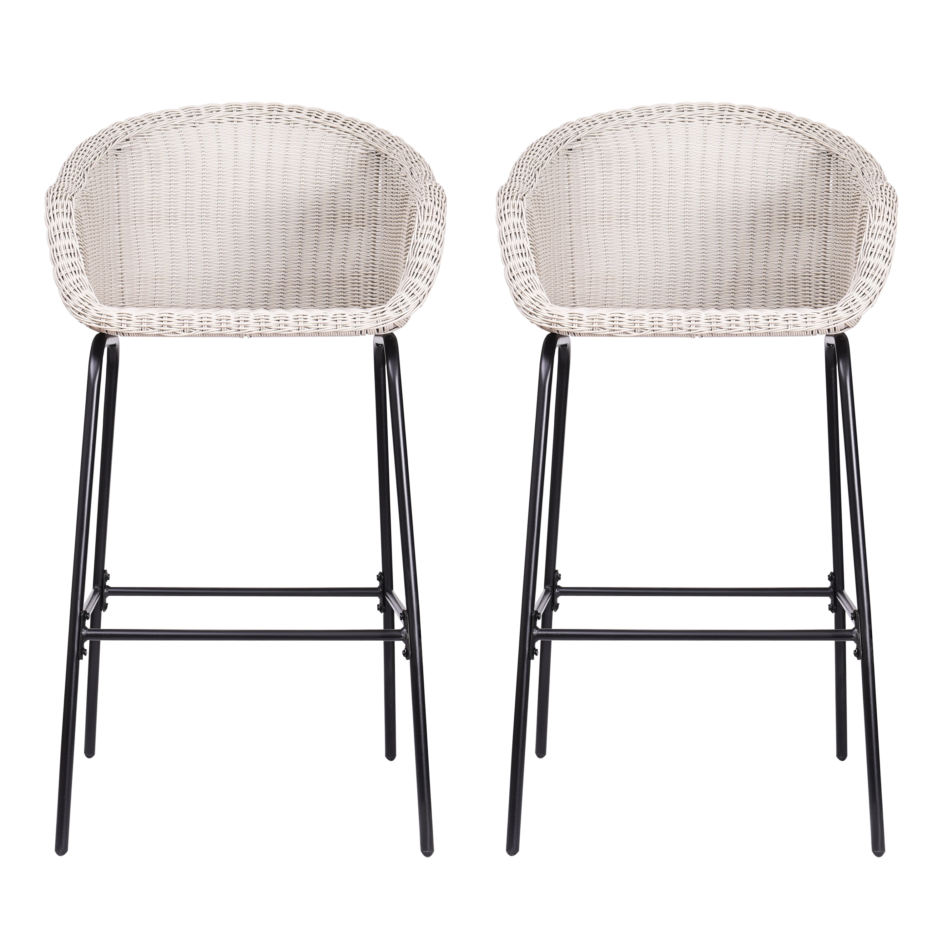 Outdoor Metal Wicker Barstool Set of 2,Patio Counter Height Chairs for Garden,Backyard,Light Gray