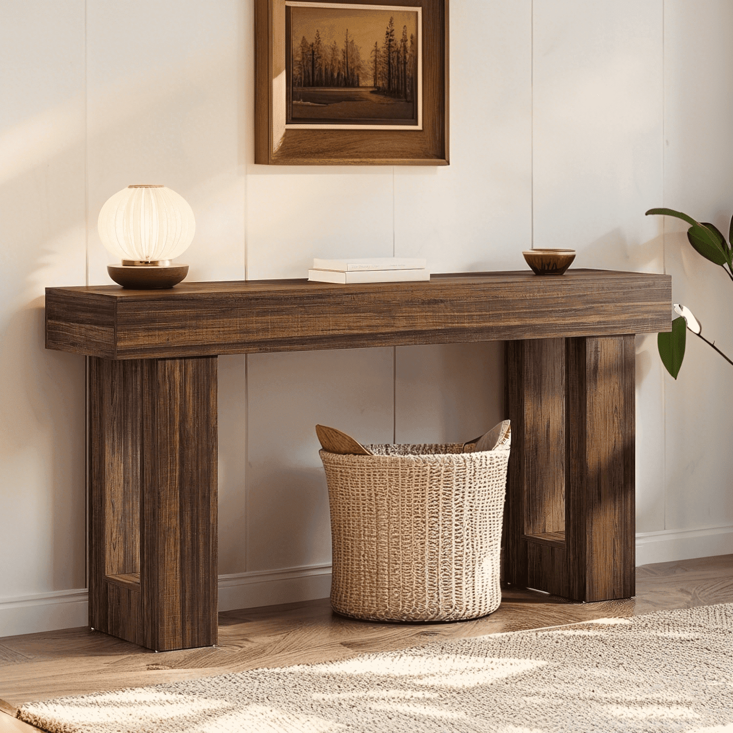 Tribesigns 63-Inch Long Console Table, Farmhouse Entryway Table for Entrance, Hallway, Living Room（Rustic Brown)