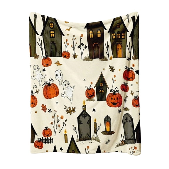 Halloween Throw Blanket Soft Flannel Fleece,Pumpkin Ghost Haunted House Print Seasonal Fall Home Decor Throw for Sofa Couch Bed Indoor Holiday Party ,All Ages Birthday Gift Halloween Decorations
