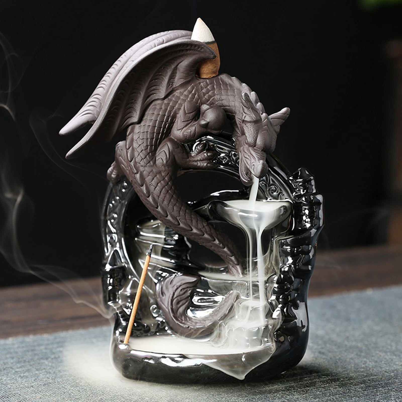 Ceramic Backflow Incense Holder, Dragon Backflow Incense Burner for Aromatherapy Ornament Home Decor
