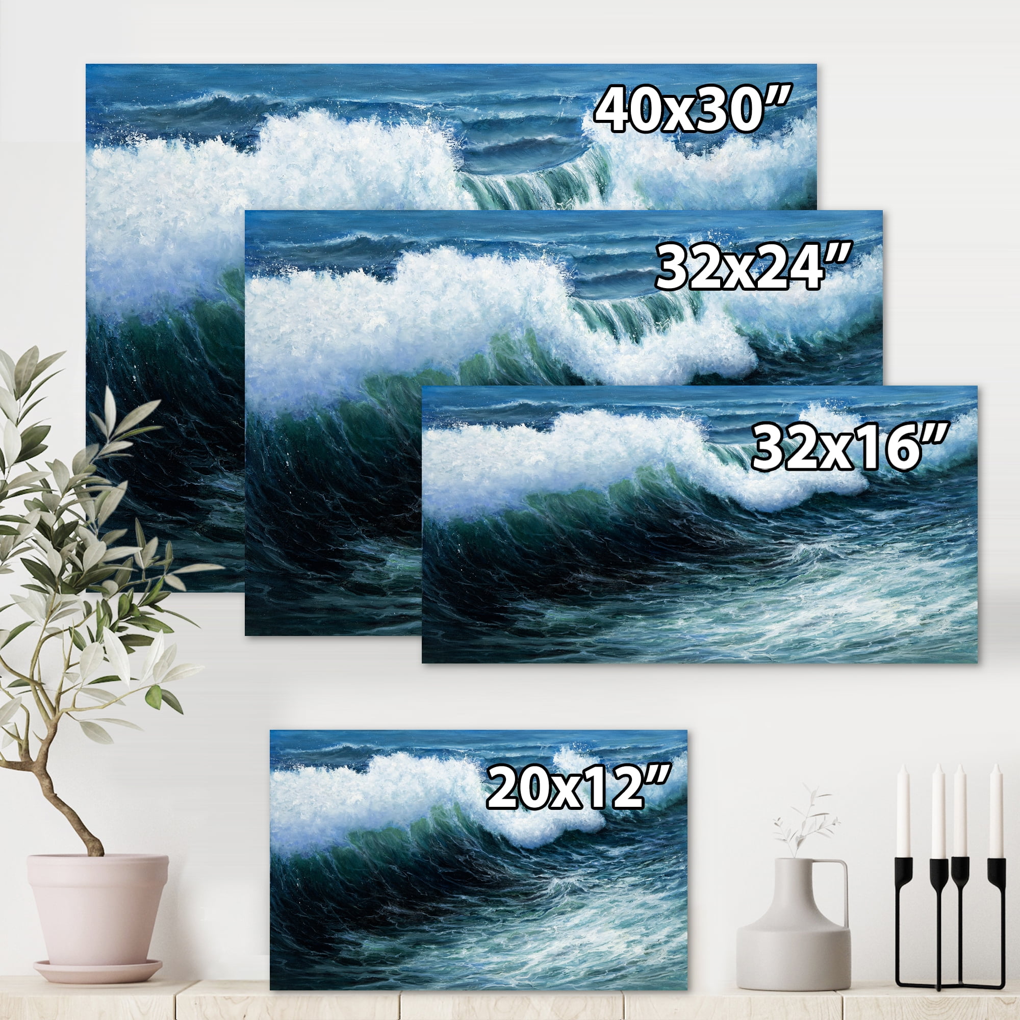Designart ' The Ocean With Storm Waves ' Nautical & Coastal Canvas Wall Art Print