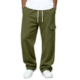 thumbnail image 7 of Mens Cargo Sweatpants with Multiple Pockets Casual Elastic Waist Drawstring Relaxed Fit Fashion Wide Leg Joggers Army Green L, 7 of 7