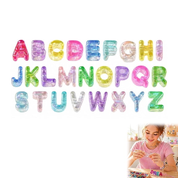 Bubble Letter Beads A-Z, Chunky Letter Beads 26 Pack, Large Acrylic Alphabet Beads for Jewelry Making, Keychains, DIY Crafts