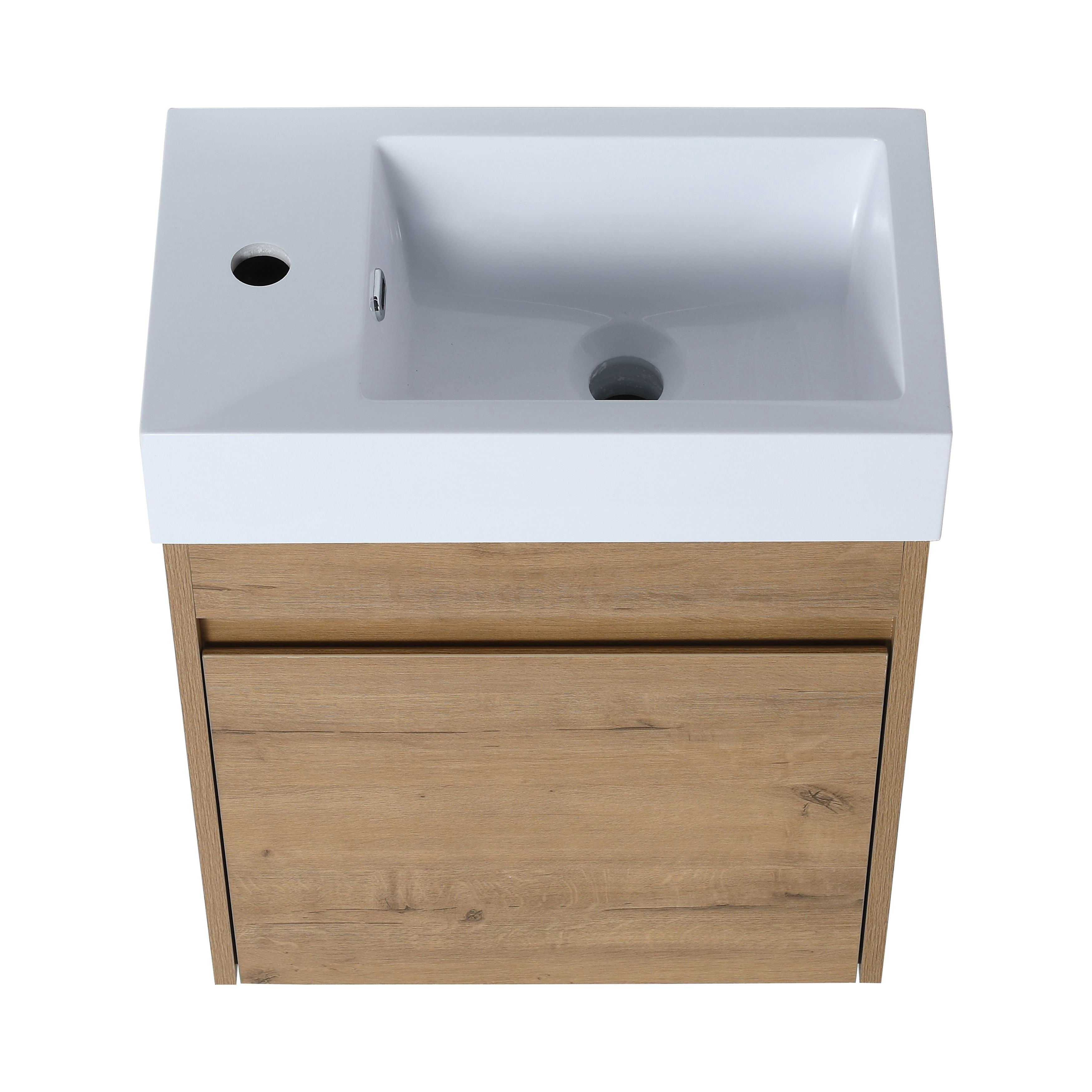 Miniyam 18" Bathroom Vanity Sink Combo for Small Space, Wall Mounted Cabinet Set with Resin Basin Sink, Oak