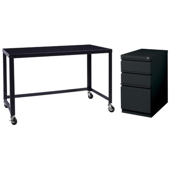 Home Square 2-Piece Set with Mobile Desk and 20" Pedestal File 3-Drawer Box