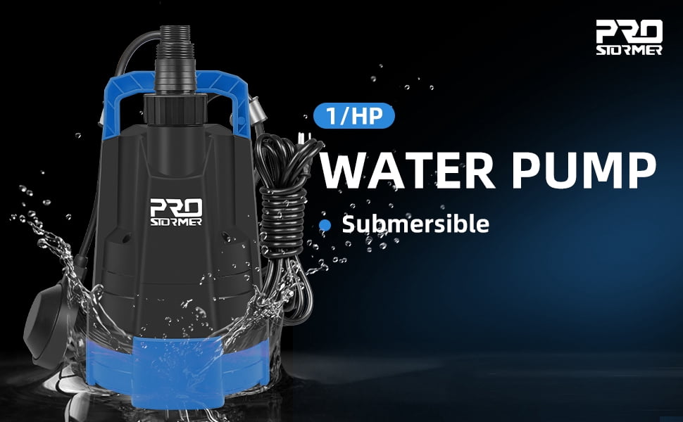 PRO 1HP Water Pump, 3430GPH Submersible Portable Clean Water Pumpe with Automatic Float Switch for Basement Flooding, Draining, Swimming Pool