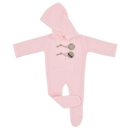 

Newborn Infant Baby Photography Prop Footed Romper Knitted Hooded Overalls Jammies