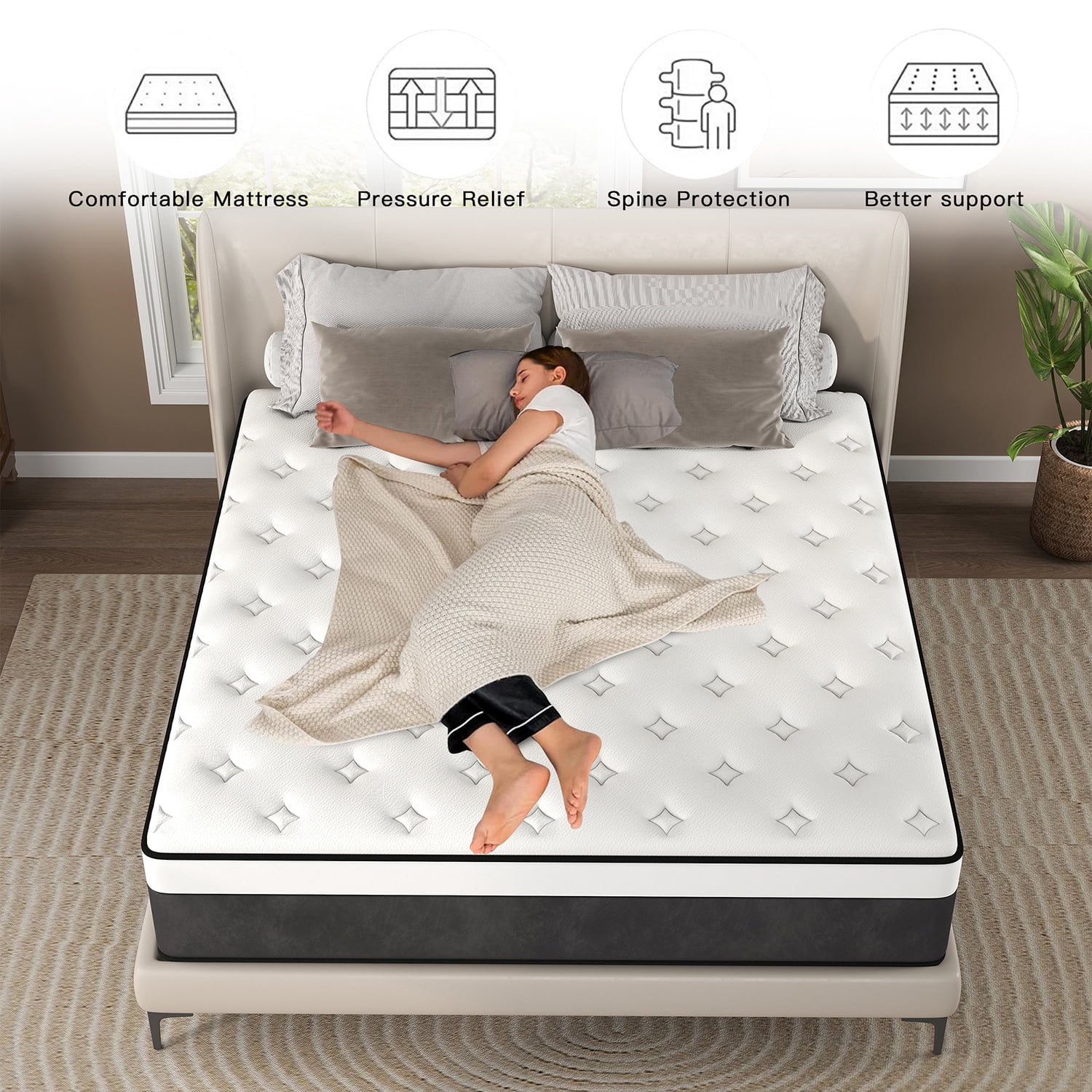 lemontalking 12 inch Hybrid Mattress in a Box, Innerspring and Gel Memory Foam Medium Firm, Full Mattress