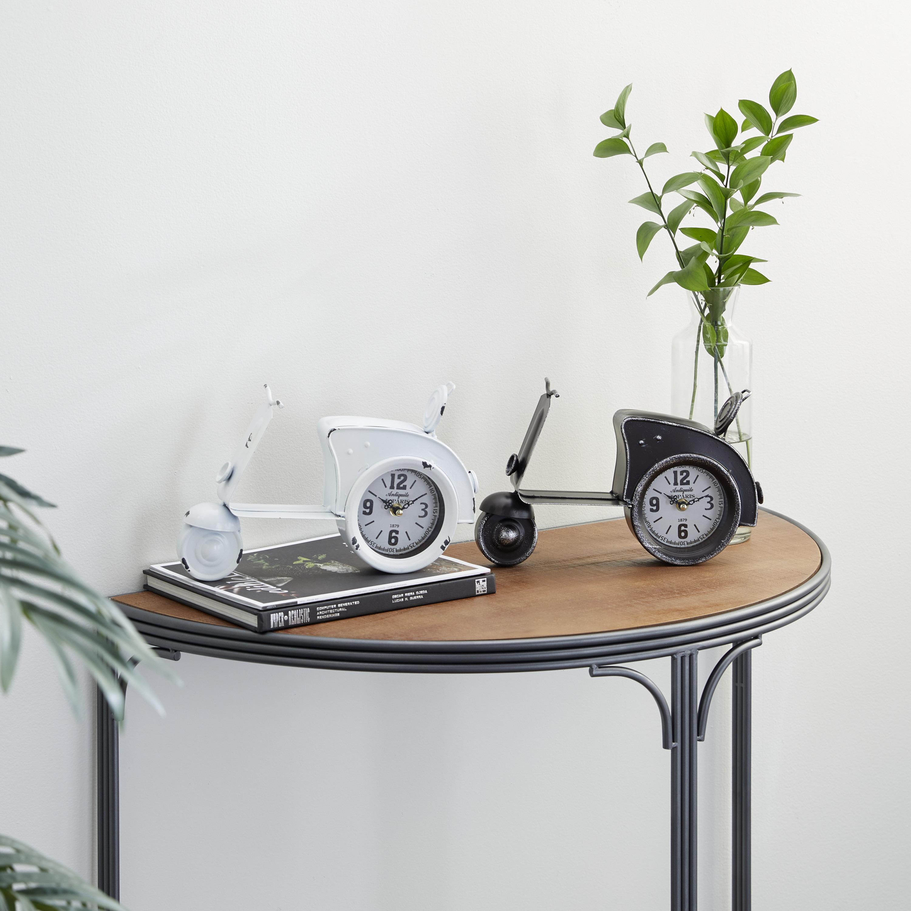 DecMode 8" Black Metal Bike Scooter Clock, Set of 2