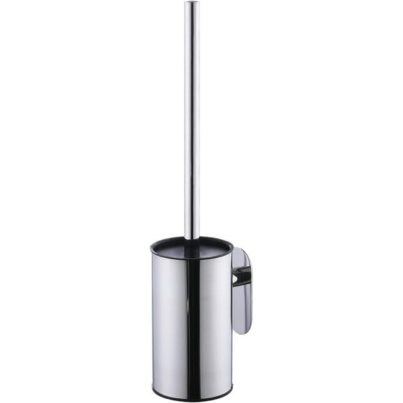 Escobilla y Soporte para Inodoro de Acero Inoxidable, Montado en la Pared, Autoadhesivo, Mango Largo, sin Perforación, Limpiador Resistente para Baño, con Cepillo de Plástico Extraíble (Cromado)