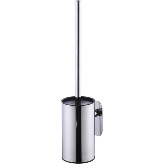 Escobilla y Soporte para Inodoro de Acero Inoxidable, Montado en la Pared, Autoadhesivo, Mango Largo, sin Perforación, Limpiador Resistente para Baño, con Cepillo de Plástico Extraíble (Cromado)