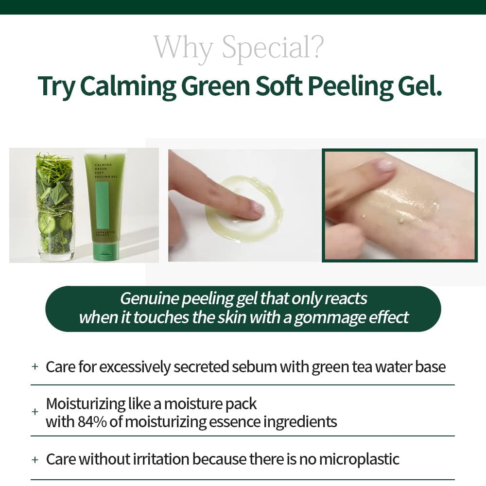 LAPALETTE BEAUTY Calming Green Soft Peeling Gel 3.38 fl oz. (100ml), Mild, Waterful Cleanser, Hydration, Exfoliating, Deep Cleansing, Glowing, Cruelty-Free, Paraben-Free,  Korean Skin Care