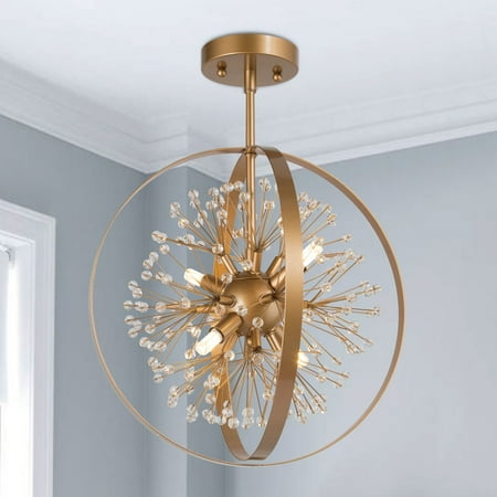 

Kenira Modern Gold Globe Crystal Starburst Pendant Lights/ Semi-flush Mount Chandelier D15 x H19.7 13 to 24 Inches