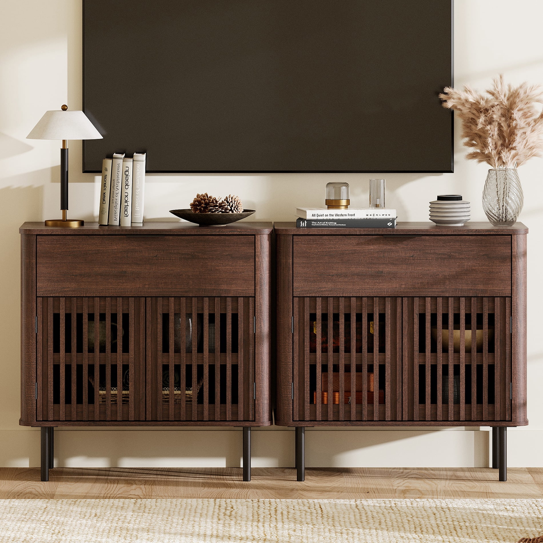 63" Sideboard Buffet Cabinet with Storage - Mid Century Modern Accent Coffee Bar for Dinning Room, Living Room, Entryway, Walnut