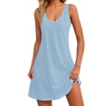 thumbnail image 1 of Liquidation d'Été 2025! Robe Grande Taille pour Femmes, Liquidation d'Été pour Femmes, Robe d'Été Unie Sans Manches Col en V avec Poche, 1 of 5