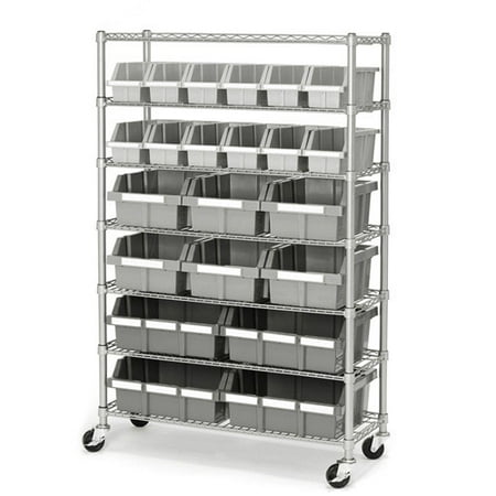 Seville Classics Commercial 7shelf 22bin Rack She16511 Wire Seville Classics Commercial 7shelf 22bin Rack She16511 Wire Shelving Wheels
