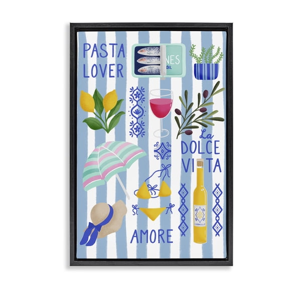Stupell Industries Pasta Lover Mediterranean Black Framed Floater Canvas Wall Art, design by Metka Hiti