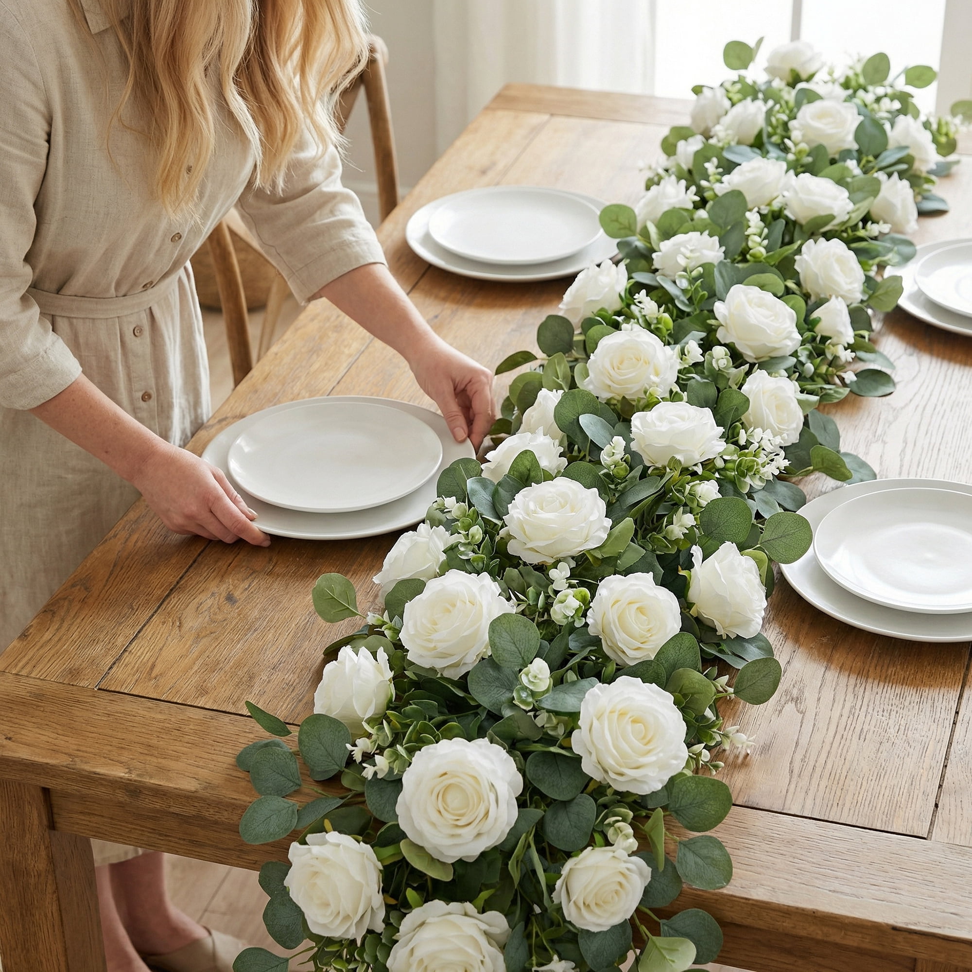 Unique Bargains Artificial Eucalyptus Garland Faux Runner Rose Vine Arch Table 71 in