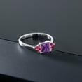 thumbnail image 5 of Gem Stone King 10K White Gold Purple Amethyst and Pink Tourmaline 3 Stone Engagement Ring for Women (0.97 Cttw, Gemstone February Birthstone, Princess Center 5MM, Trillion 3.5MM, Size 6.5), 5 of 5