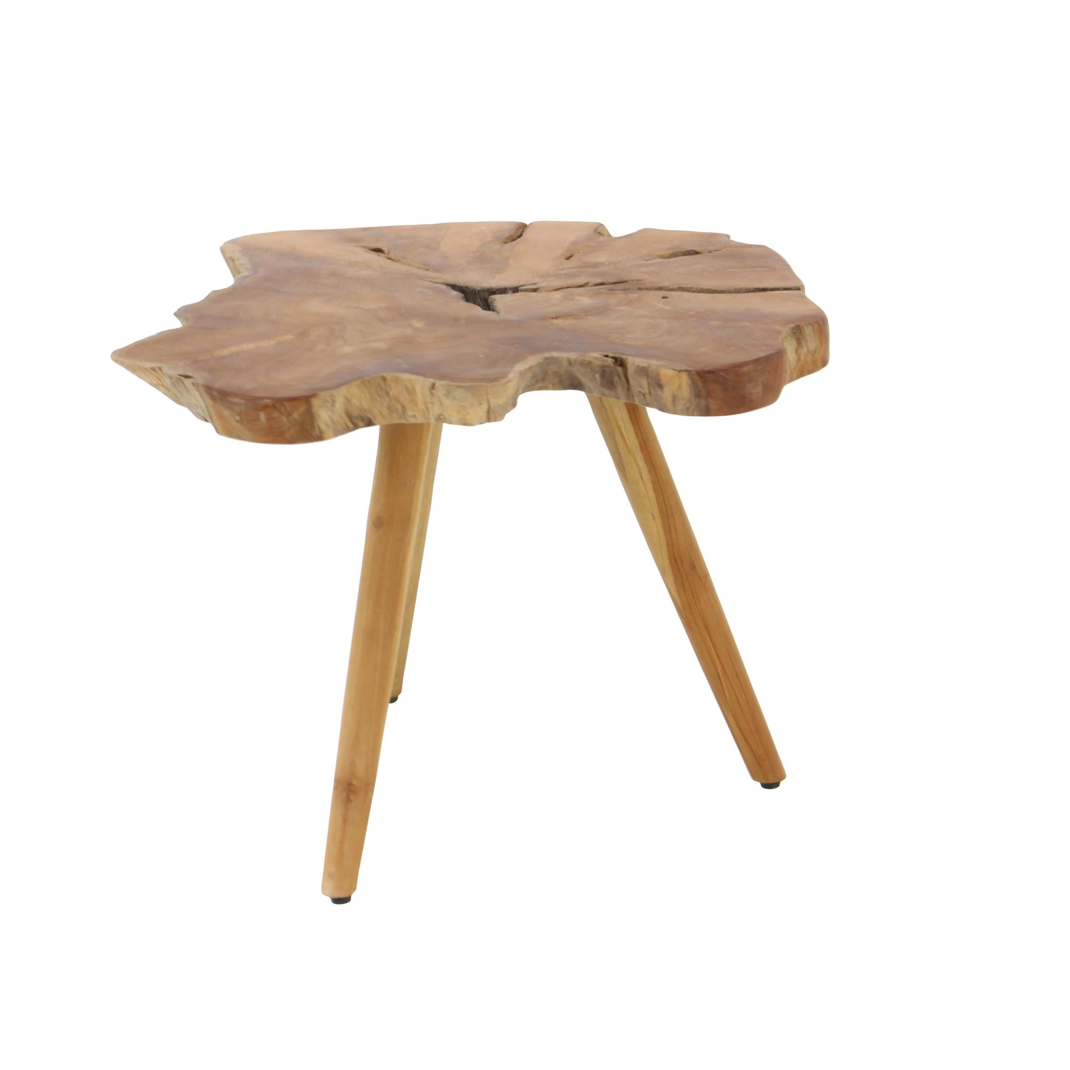 DecMode 27" x 20" Brown Teak Wood Handmade Live Edge Accent Table with Tripod Legs, 1-Piece