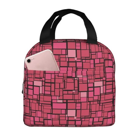 Insulated Lunch Bag for Women Men - pink square Leakproof Cooler Lunch Box for Women Men  Lunch Tote Bags for Work School Picnic Travel