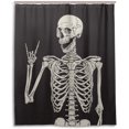 thumbnail image 1 of Cortina de ducha Rock and Roll Skull Bones Love Music Poliéster impermeable, azúcar Calavera Día de los Muertos Fondo negro Cortina de ducha de baño con gancho 71" x 71" JM, 1 of 4