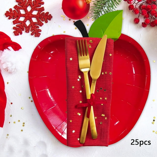 xihome Paquete de 25 platos de papel navideños de 9 pulgadas, vajilla desechable para fiestas, diseño rojo con temtica navideña para reuniones y celebraciones festivas.