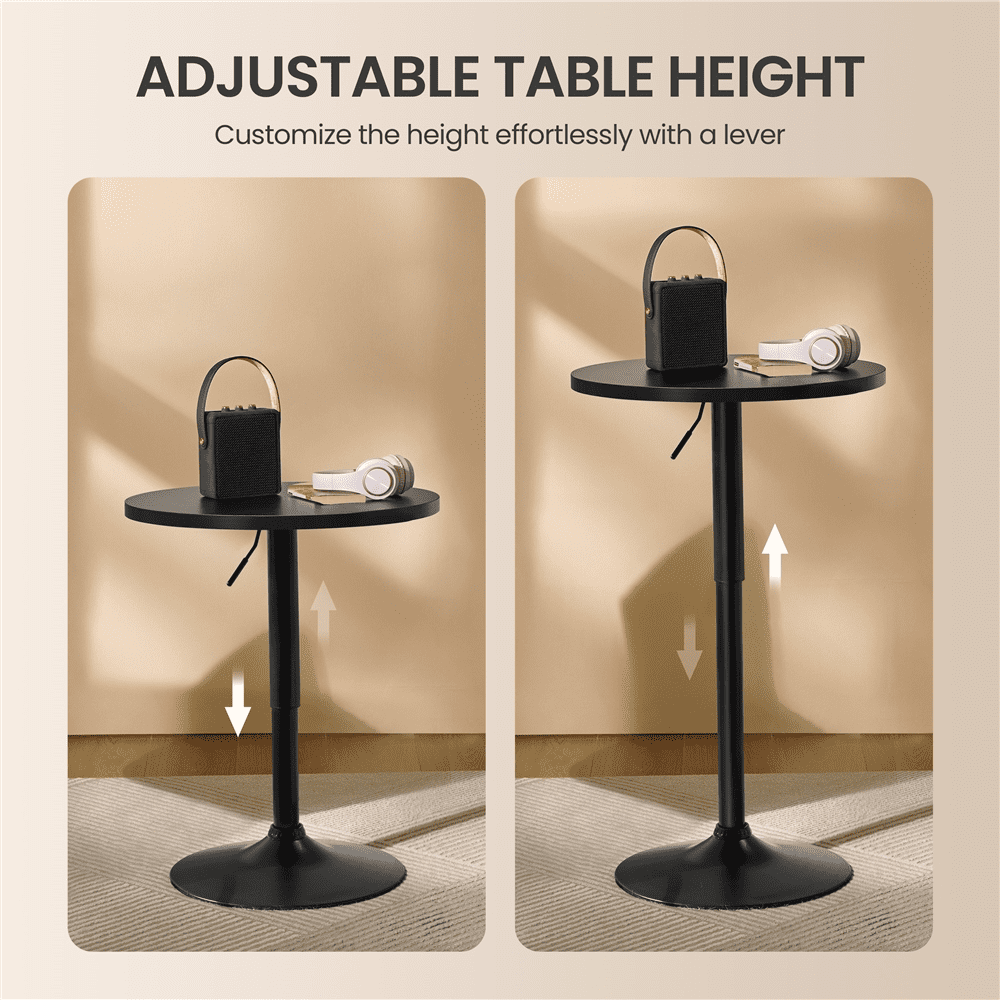 Alden Design Adjustable Pub Round Table 27.5”- 36” Height with MDF Tabletop for Home Bar, Full Black