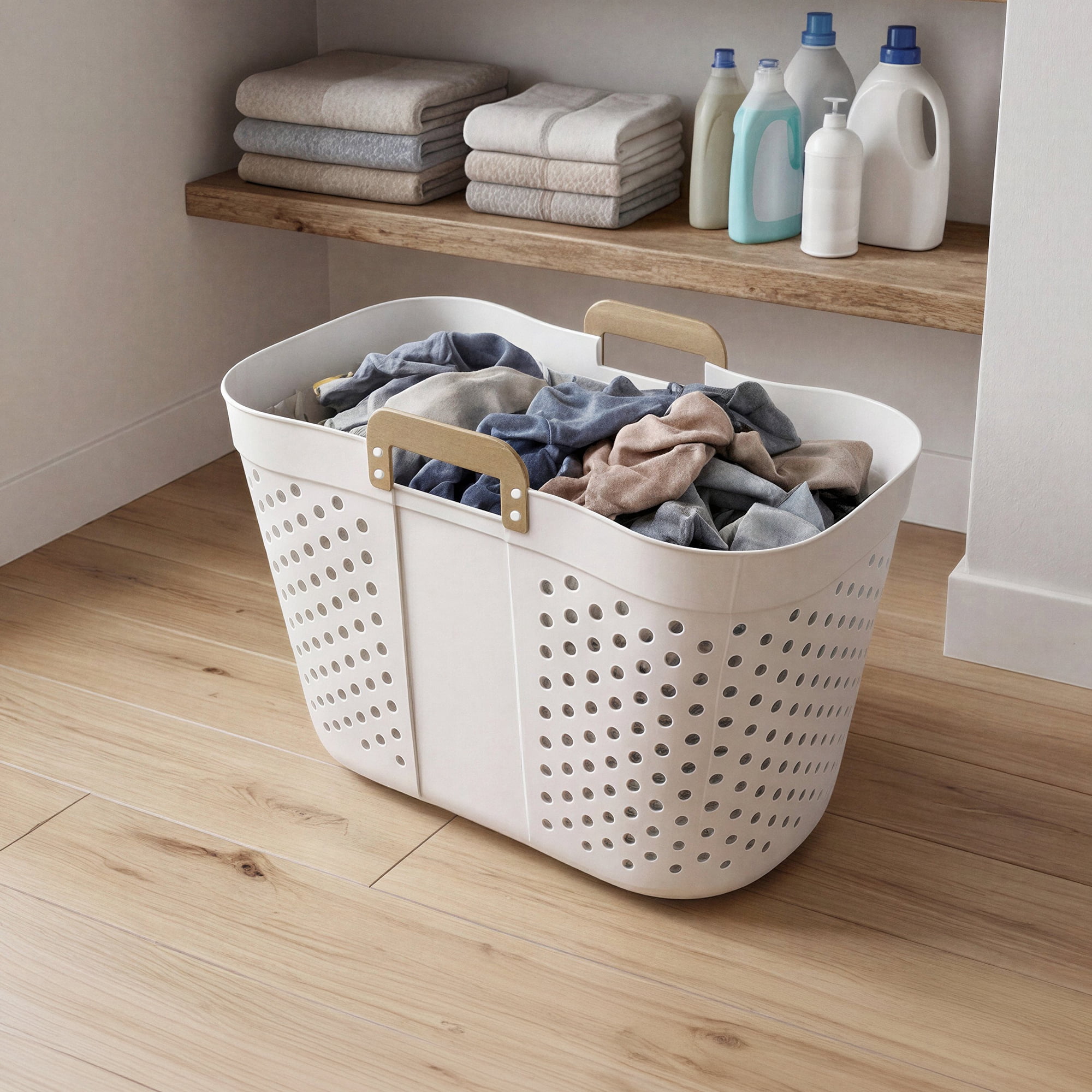 Mainstays Oval Flexible Decorative Laundry Basket, White Plastic