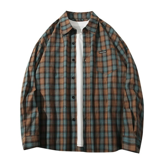 Zylanna Men's Button Down Shirts, Plaid Turndown Collar Long Sleeve Relax Fit Casual Tops for Men Coffee