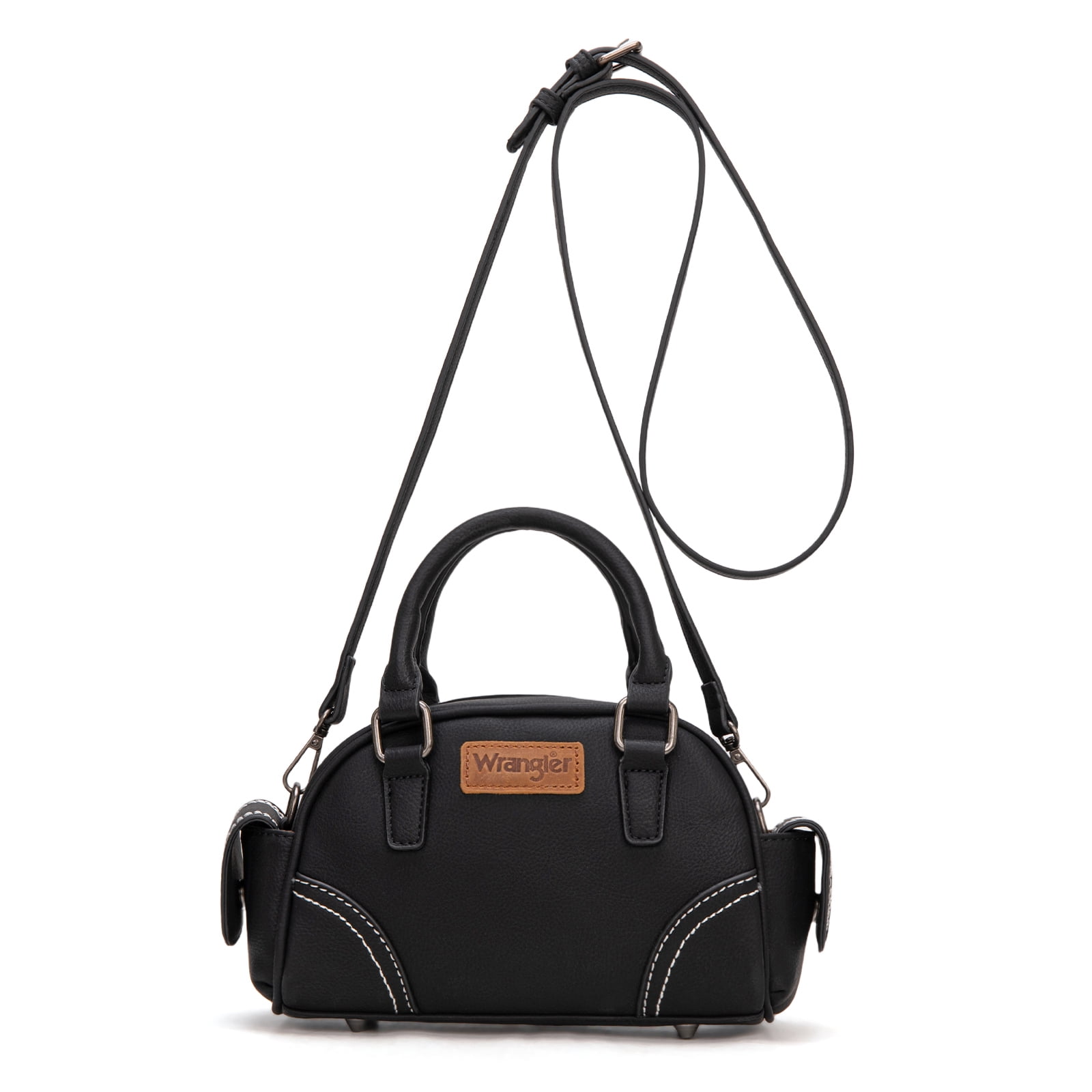 Wrangler Small Crossbody Purses for Women Boston Barrel Bag Mini Top Handle Bags with Crossbody Strap, Black