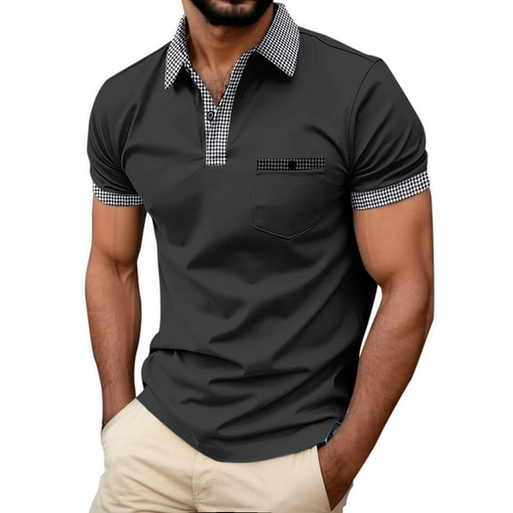 Sngxgn Men's Polo Shirt Casual Short Sleeve Polo T Shirt Classic Fit Shirts(Black,M)