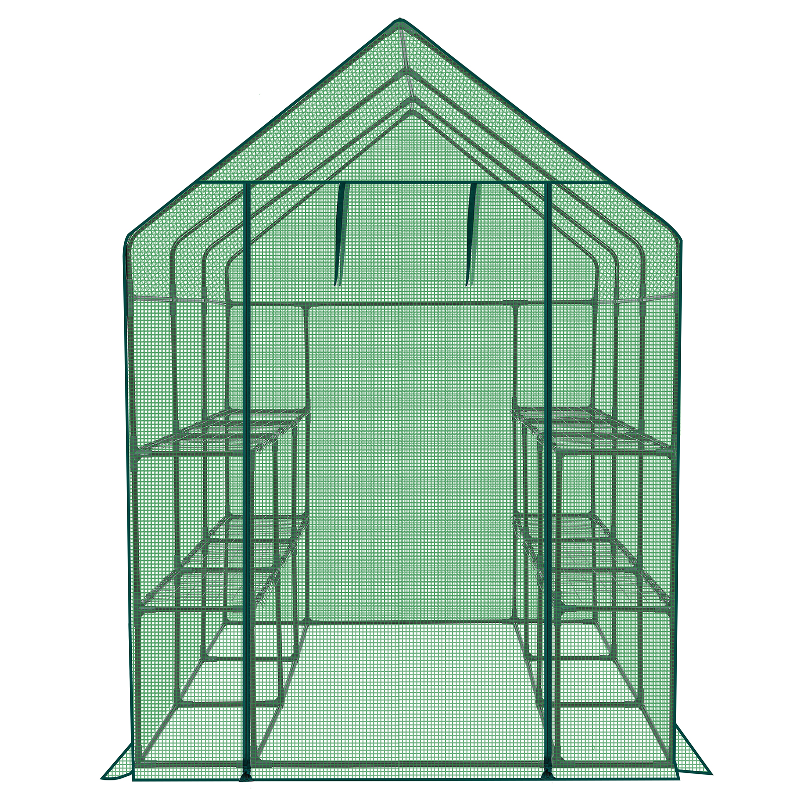 Walk-in Greenhouse 56×85×77 in, 12-Shelf Plant Green House with Roll-Up Zipper Door & Side Windows, Powder-Coated Steel Frame, Weather-Resistant PE Cover for Backyard Patio Garden
