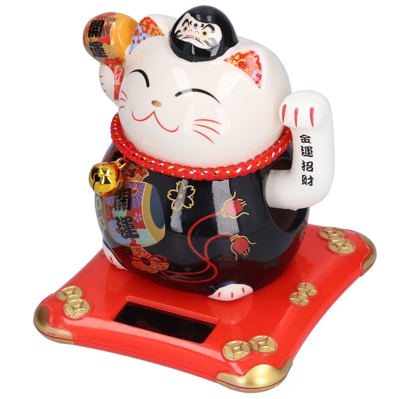 Peahefy Lucky Cat Ornement, 6 Po Chat Porte-Bonheur en Céramique, Ornement Lucky Cat Agitant, Décoration pour la Maison pour Chambre, Voiture, Bureau, Chat Agitant