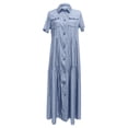 thumbnail image 4 of fartey Women Plus Size Sundresses Button Down Ruffle Layered Hem Pockets Maxi Dress Roomy Solid Color V Neck Short Sleeve Dresses, 3XL-5XL, 4 of 5